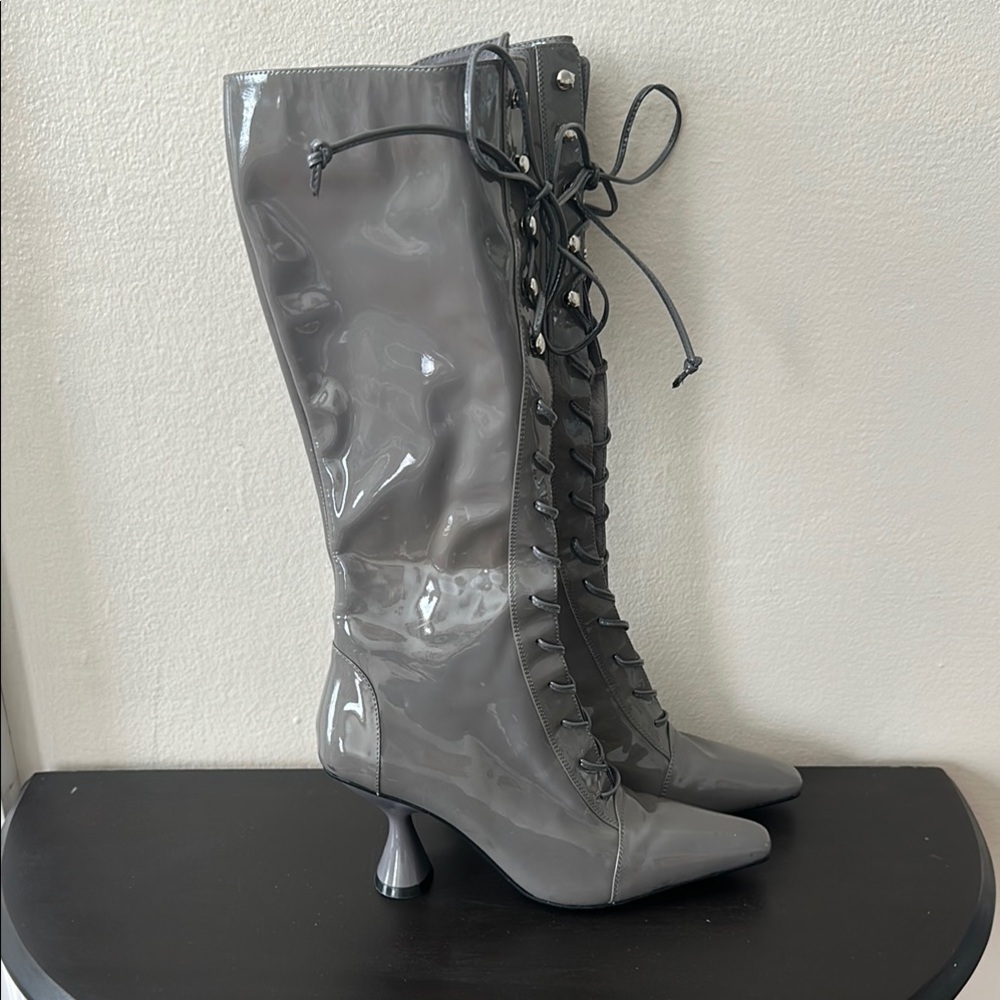 Jeffrey Campbell Boots Women Size 7 Block Heel Lace-Up Sexy Mob Wife Witchy Emo
